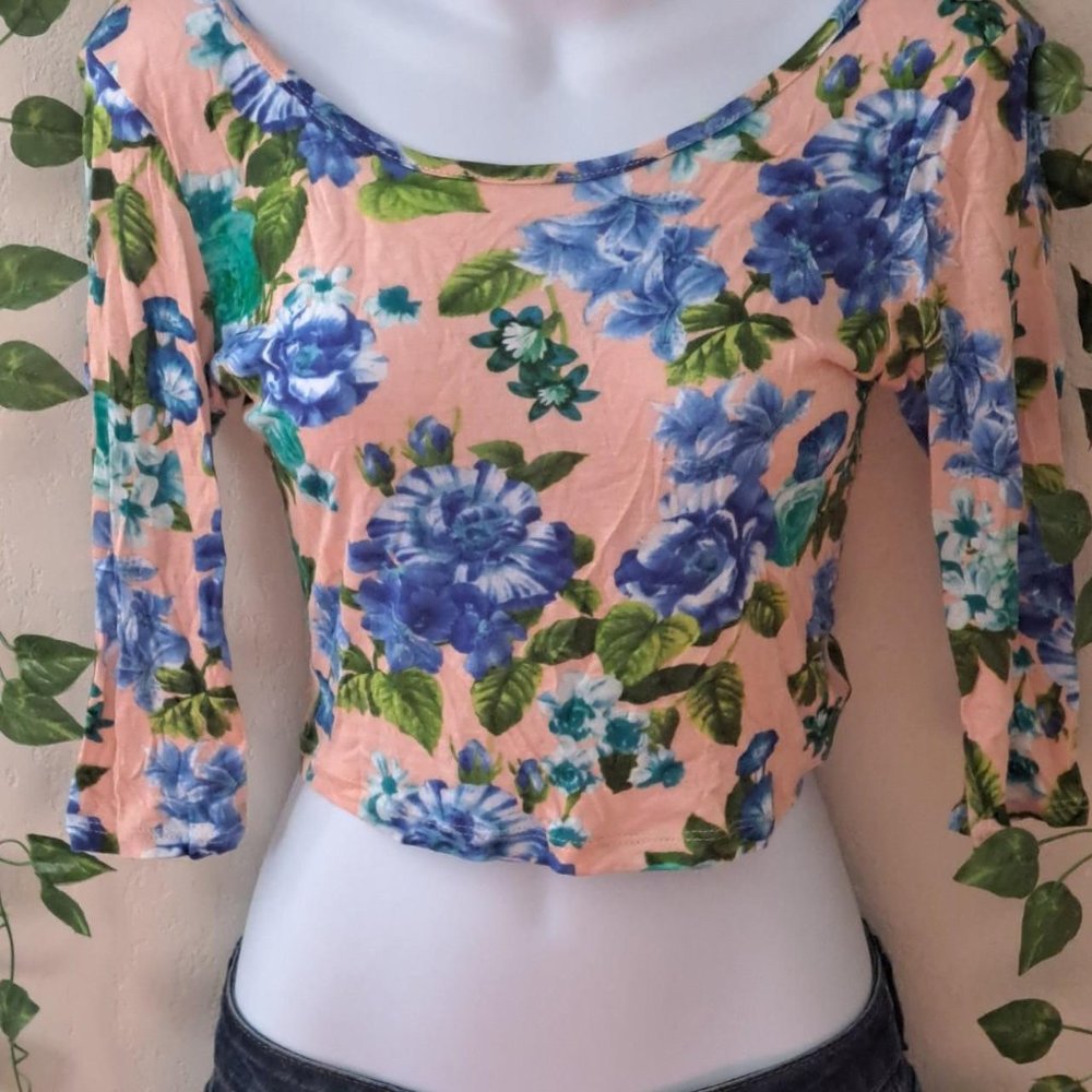Pink Floral CropTop - Cottagecore / Fairycore, Medium